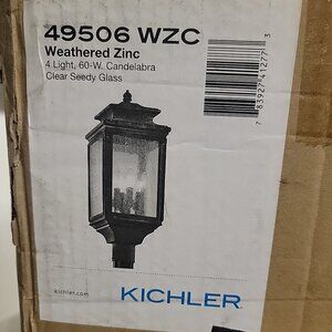 Kichler 49506 Weathered Zinc Wiscombe Park 4-Light Outdoor Post Light New In Box